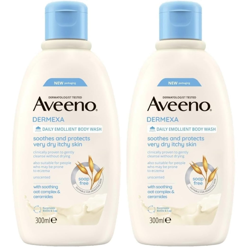 Aveeno Dermexa Daily Emollient Body Wash, Gently cleanses and Soothes, For Very Dry Itchy Also Eczema Prone Skin, 300 ml(Packaging may vary) - Damaged Box