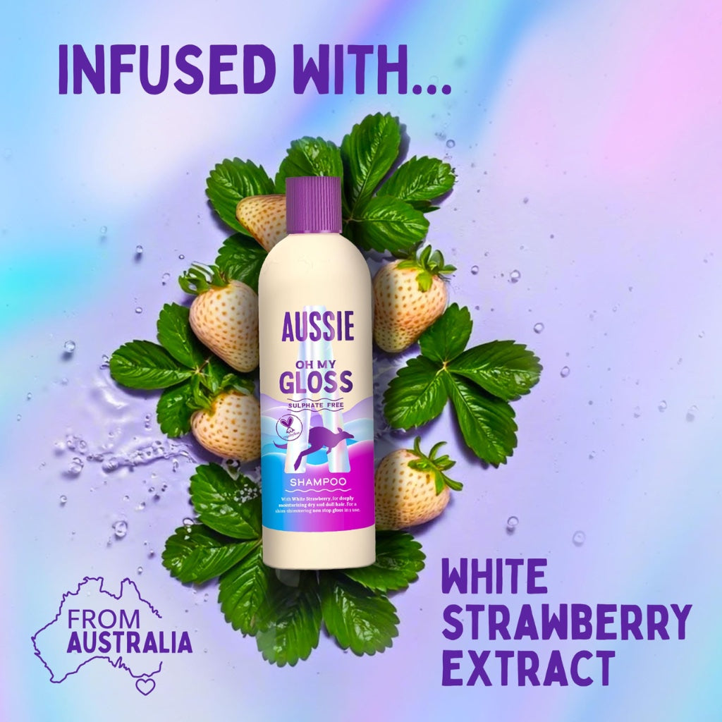 Aussie Oh My Gloss Hydrating Giftset: Shampoo 300ml, Conditioner 200ml, Lightweight Leave-in Serum 160ml. Moisture & Shine Booster for Dull, Dry Hair, with Jojoba, Safflower, Macadamia Nut Oils - Damaged Box