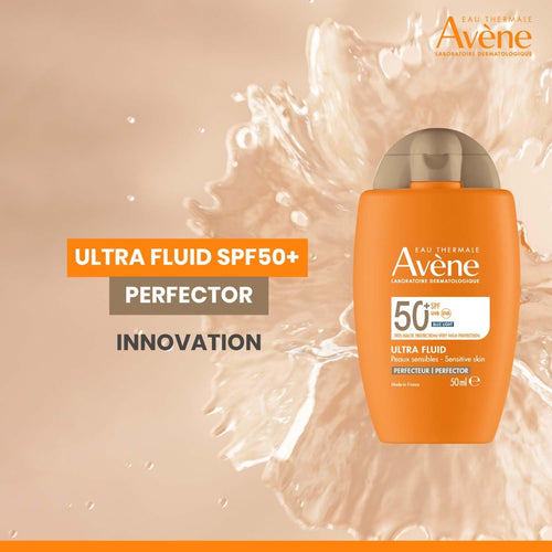 AVENE Sun Care - Ultra Fluid Tinted SPF 50+ - Perfective Face Sun Cream - Unifying & Anti-Pollution - Invisible Finish - With Patented TriAsorBTM - Water Resistant - Sensitive Skin - 50 ml - Damaged Box