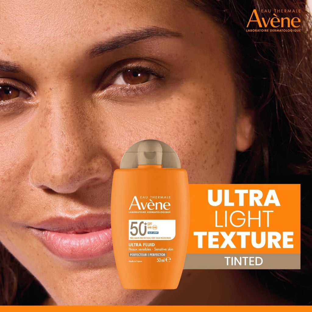AVENE Sun Care - Ultra Fluid Tinted SPF 50+ - Perfective Face Sun Cream - Unifying & Anti-Pollution - Invisible Finish - With Patented TriAsorBTM - Water Resistant - Sensitive Skin - 50 ml - Damaged Box