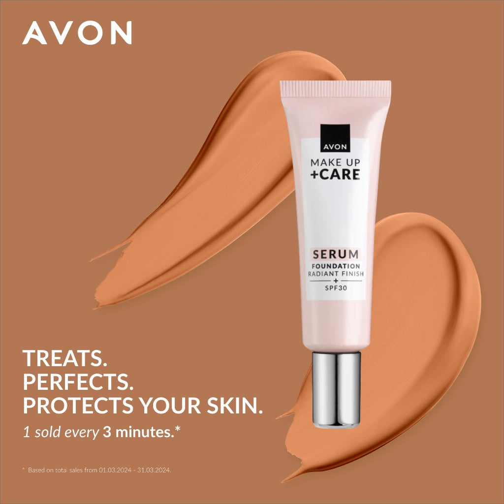 Avon Serum Foundation 30ml, SPF 30, Serum Infused Formula for Light-Medium Coverage, Locks in Moisture, Cruelty Free, Soft Honey
