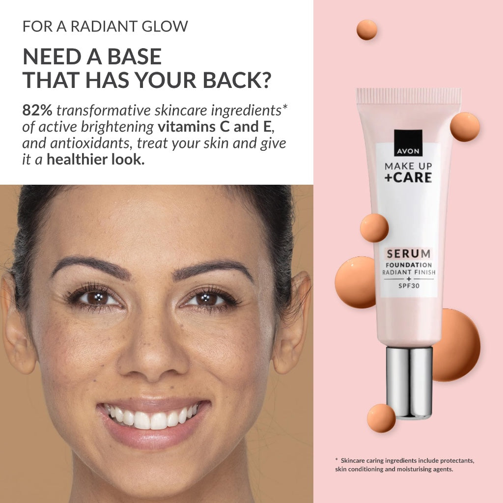 Avon Serum Foundation 30ml, SPF 30, Serum Infused Formula for Light-Medium Coverage, Locks in Moisture, Cruelty Free, Soft Honey