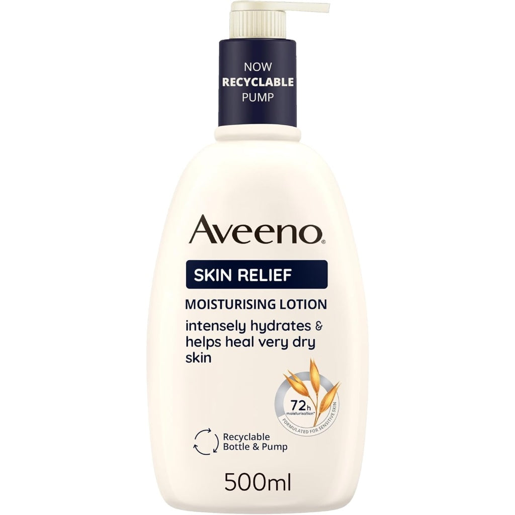 Aveeno Skin Relief Moisturising Lotion, With Soothing Triple Oat Complex & Shea Butter, Suitable For Sensitive Skin, 72-Hour Intense Hydration, Helps Relieve Very Dry and Tight Skin, Unscented, 500ml