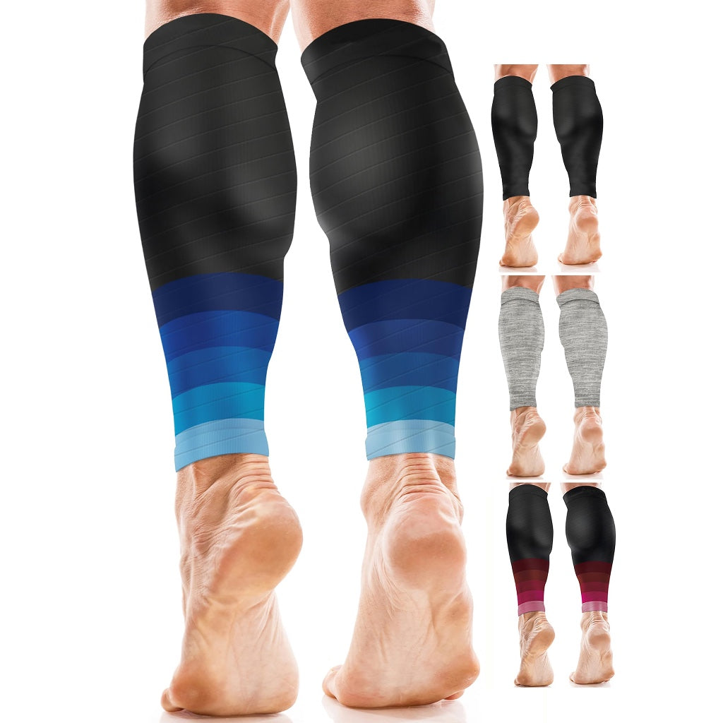 aZengear Calf Support Compression Sleeves (Pair) for Women, Men, Running | Shin Splints Brace, Footless Leg Socks for Torn Muscle Pain Relief, Cramps (L-XL, Black w/Blue) - Damaged Box