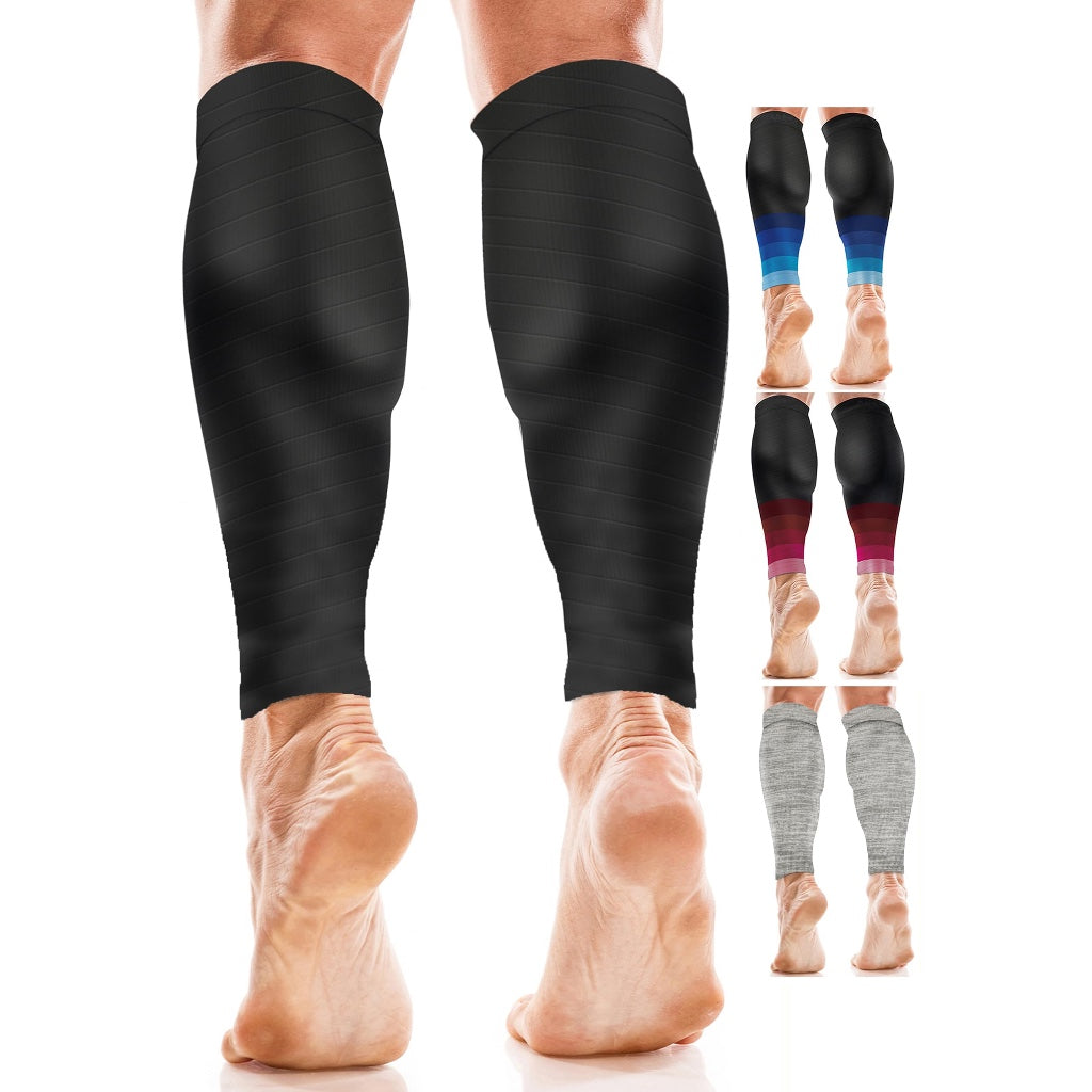 aZengear Calf Support Compression Sleeves (Pair) for Women, Men, Running | Shin Splints Brace, Footless Leg Socks for Torn Muscle Pain Relief, Cramps (L-XL, Black w/Blue) - Damaged Box