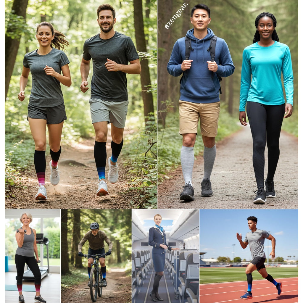aZengear Calf Support Compression Sleeves (Pair) for Women, Men, Running | Shin Splints Brace, Footless Leg Socks for Torn Muscle Pain Relief, Cramps (L-XL, Black w/Blue) - Damaged Box