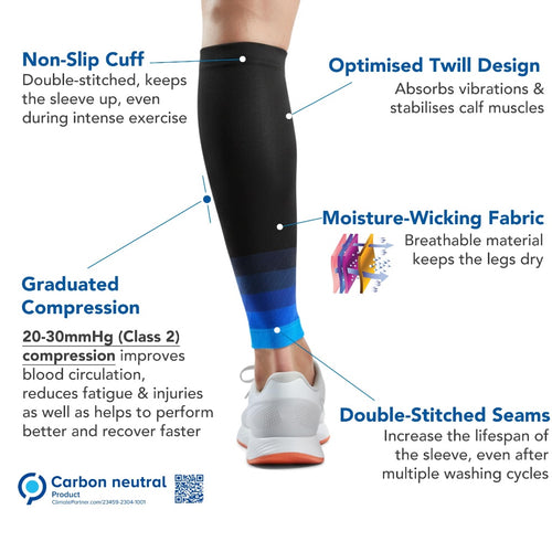 aZengear Calf Support Compression Sleeves (Pair) for Women, Men, Running | Shin Splints Brace, Footless Leg Socks for Torn Muscle Pain Relief, Cramps (L-XL, Black w/Blue) - Damaged Box