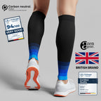 aZengear Calf Support Compression Sleeves (Pair) for Women, Men, Running | Shin Splints Brace, Footless Leg Socks for Torn Muscle Pain Relief, Cramps (L-XL, Black w/Blue) - Damaged Box