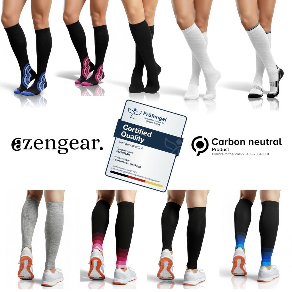 aZengear Calf Support Compression Sleeves (Pair) for Women, Men, Running | Shin Splints Brace, Footless Leg Socks for Torn Muscle Pain Relief, Cramps (L-XL, Black w/Blue) - Damaged Box