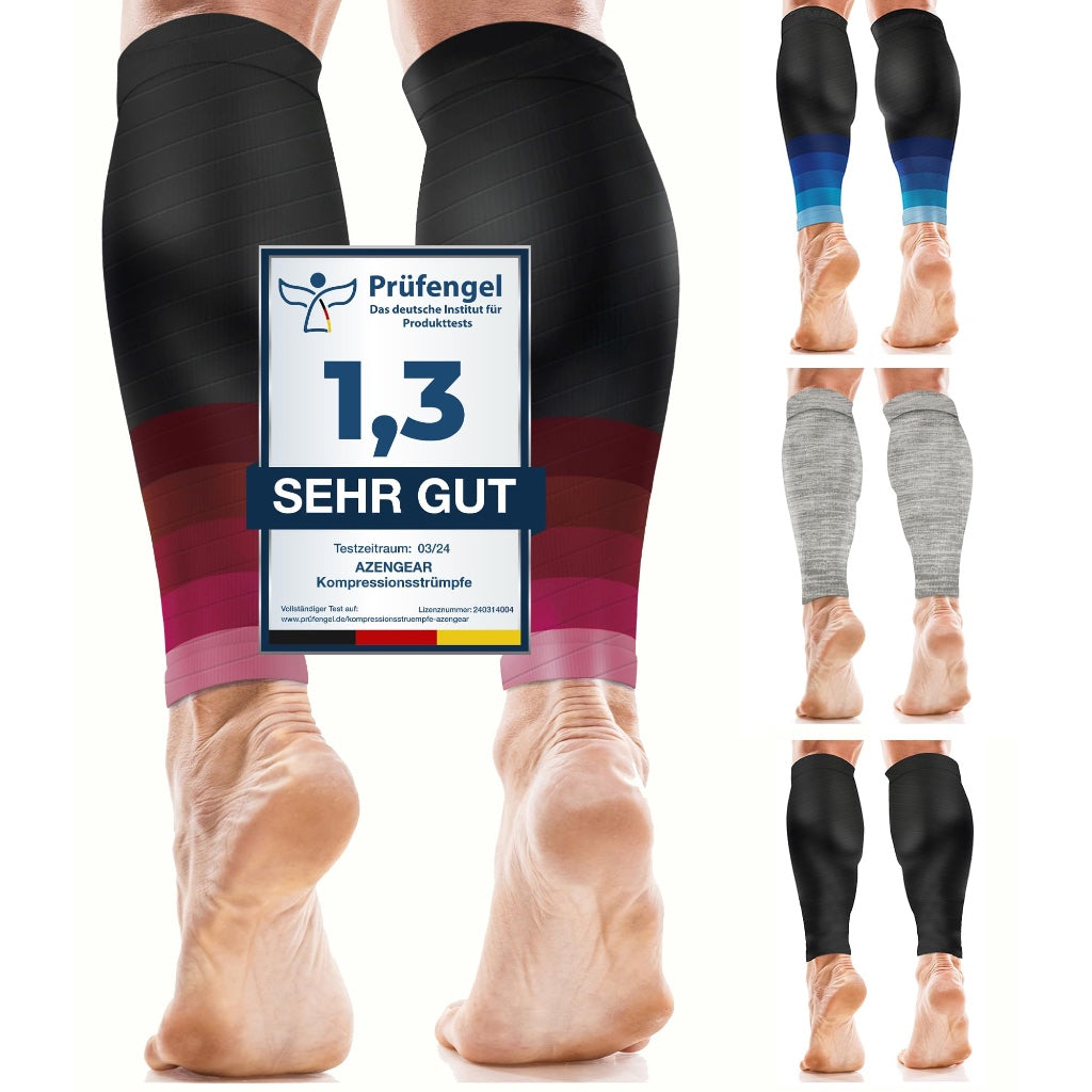 aZengear Calf Support Compression Sleeves (Pair) for Women, Men, Running | Shin Splints Brace, Footless Leg Socks for Torn Muscle Pain Relief, Cramps (L-XL, Black w/Blue) - Damaged Box