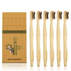 Bamboo Toothbrush, Biodegradable Soft Bristles Toothbrushes, Wooden Toothbrush with Wave-Shaped Two-Color Bristles and Larger Thicker Handle (6 Pcs)