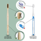 Bamboo Toothbrush, Biodegradable Soft Bristles Toothbrushes, Wooden Toothbrush with Wave-Shaped Two-Color Bristles and Larger Thicker Handle (6 Pcs)