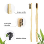 Bamboo Toothbrush, Biodegradable Soft Bristles Toothbrushes, Wooden Toothbrush with Wave-Shaped Two-Color Bristles and Larger Thicker Handle (6 Pcs)