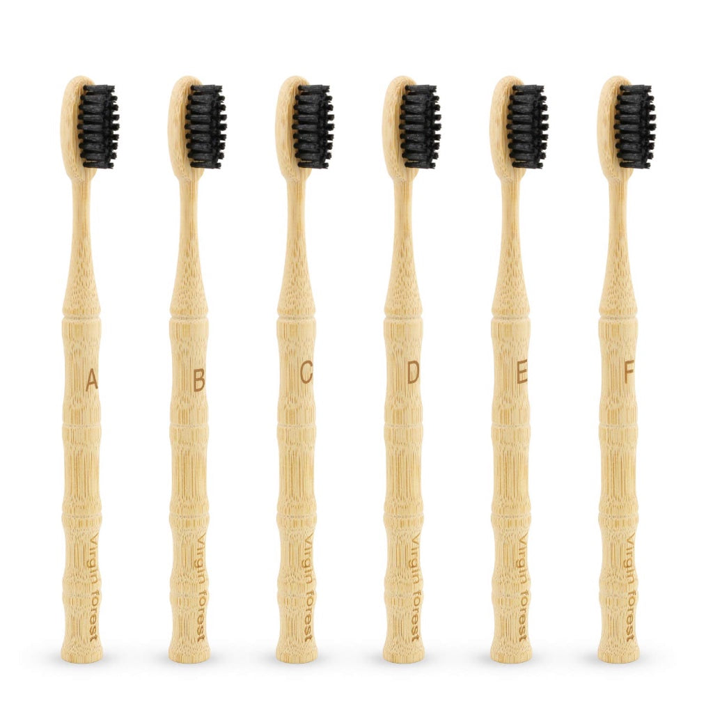 Bamboo Toothbrush, Biodegradable Soft Bristles Toothbrushes, Wooden Toothbrush with Wave-Shaped Two-Color Bristles and Larger Thicker Handle (6 Pcs)