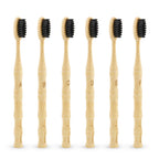 Bamboo Toothbrush, Biodegradable Soft Bristles Toothbrushes, Wooden Toothbrush with Wave-Shaped Two-Color Bristles and Larger Thicker Handle (6 Pcs)