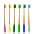 Bamboo Toothbrush, Biodegradable Soft Bristles Toothbrushes, Wooden Toothbrush with Wave-Shaped Two-Color Bristles and Larger Thicker Handle (6 Pcs)