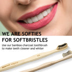Bamboo Toothbrush, Biodegradable Soft Bristles Toothbrushes, Wooden Toothbrush with Wave-Shaped Two-Color Bristles and Larger Thicker Handle (6 Pcs)