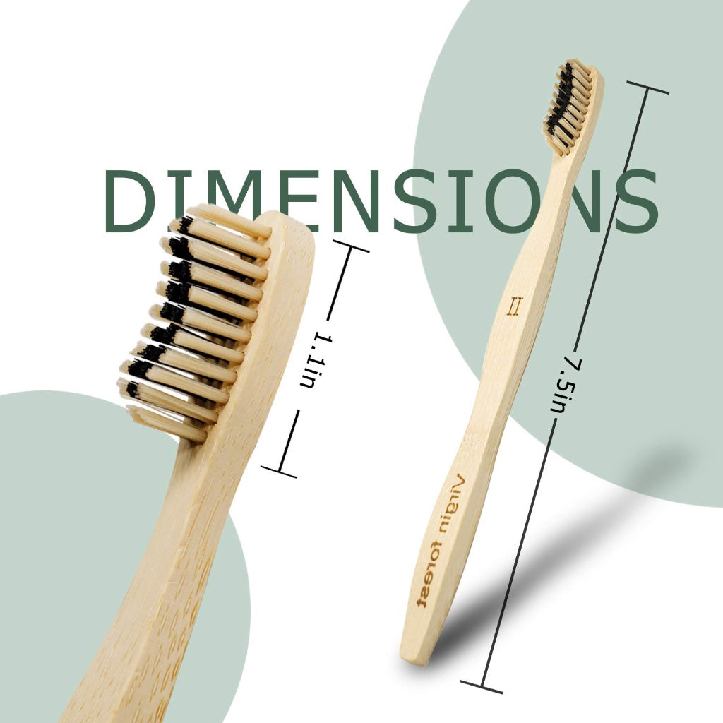 Bamboo Toothbrush, Biodegradable Soft Bristles Toothbrushes, Wooden Toothbrush with Wave-Shaped Two-Color Bristles and Larger Thicker Handle (6 Pcs)