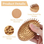 Bamboo Brush, 10.8 cm Wooden Scalp Massager with Anti-static & Air Cushion for Scalp Massager Hair Growth, Women, Men, Kids, Travel, Purse (Include 8-Claw Cleaning Hook)