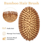 Bamboo Brush, 10.8 cm Wooden Scalp Massager with Anti-static & Air Cushion for Scalp Massager Hair Growth, Women, Men, Kids, Travel, Purse (Include 8-Claw Cleaning Hook)