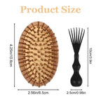 Bamboo Brush, 10.8 cm Wooden Scalp Massager with Anti-static & Air Cushion for Scalp Massager Hair Growth, Women, Men, Kids, Travel, Purse (Include 8-Claw Cleaning Hook)