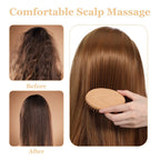 Bamboo Brush, 10.8 cm Wooden Scalp Massager with Anti-static & Air Cushion for Scalp Massager Hair Growth, Women, Men, Kids, Travel, Purse (Include 8-Claw Cleaning Hook)