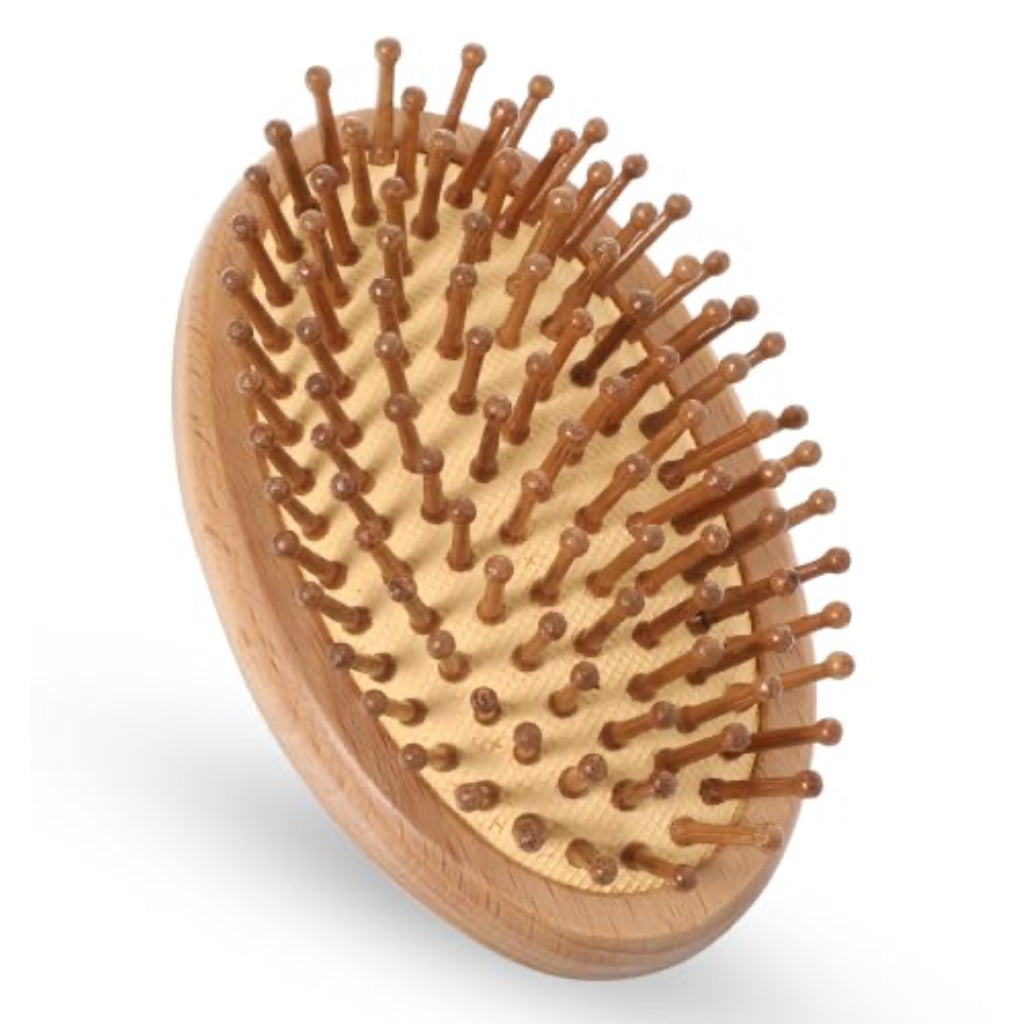Bamboo Brush, 10.8 cm Wooden Scalp Massager with Anti-static & Air Cushion for Scalp Massager Hair Growth, Women, Men, Kids, Travel, Purse (Include 8-Claw Cleaning Hook)