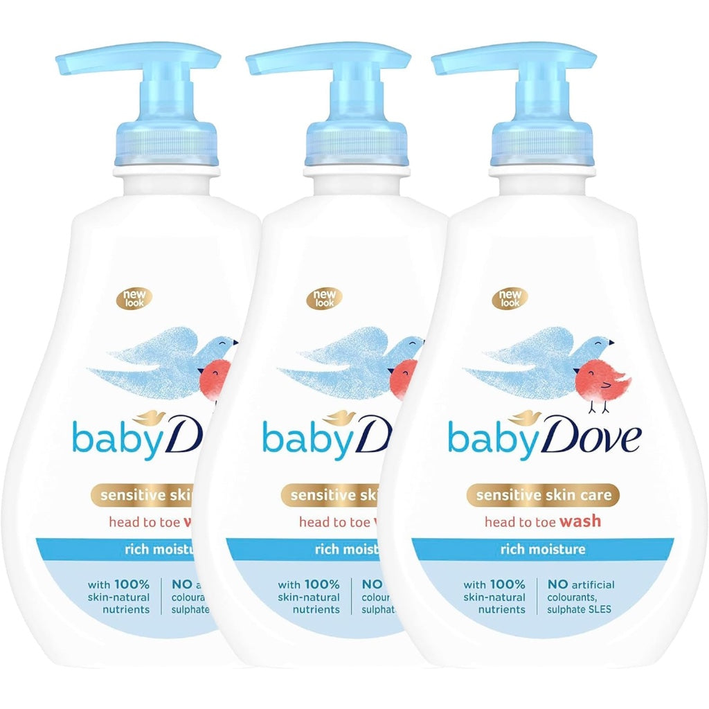 Baby Dove Rich Moisture Head to Toe Wash - Gentle & Nourishing Hair and Body Wash for Babies, Tear-Free Formula, Delicate Fragrance, Keeps Hair and Skin Soft, Ideal for Newborns - 400ml, Pack of 6