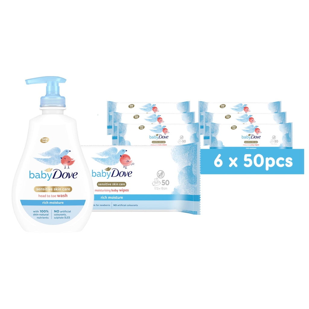 Baby Dove Rich Moisture Head to Toe Wash - Gentle & Nourishing Hair and Body Wash for Babies, Tear-Free Formula, Delicate Fragrance, Keeps Hair and Skin Soft, Ideal for Newborns - 400ml, Pack of 6