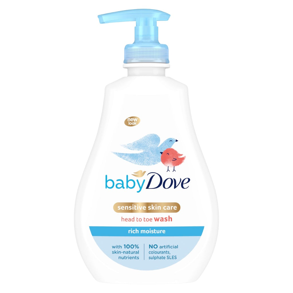 Baby Dove Rich Moisture Head to Toe Wash - Gentle & Nourishing Hair and Body Wash for Babies, Tear-Free Formula, Delicate Fragrance, Keeps Hair and Skin Soft, Ideal for Newborns - 400ml, Pack of 6