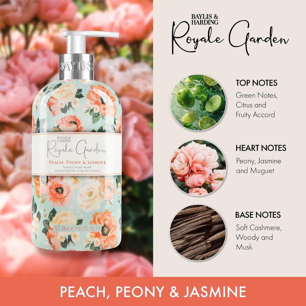 Baylis & Harding Royale Garden Peach Peony & Jasmine Hand Wash 500ml,pack of 6