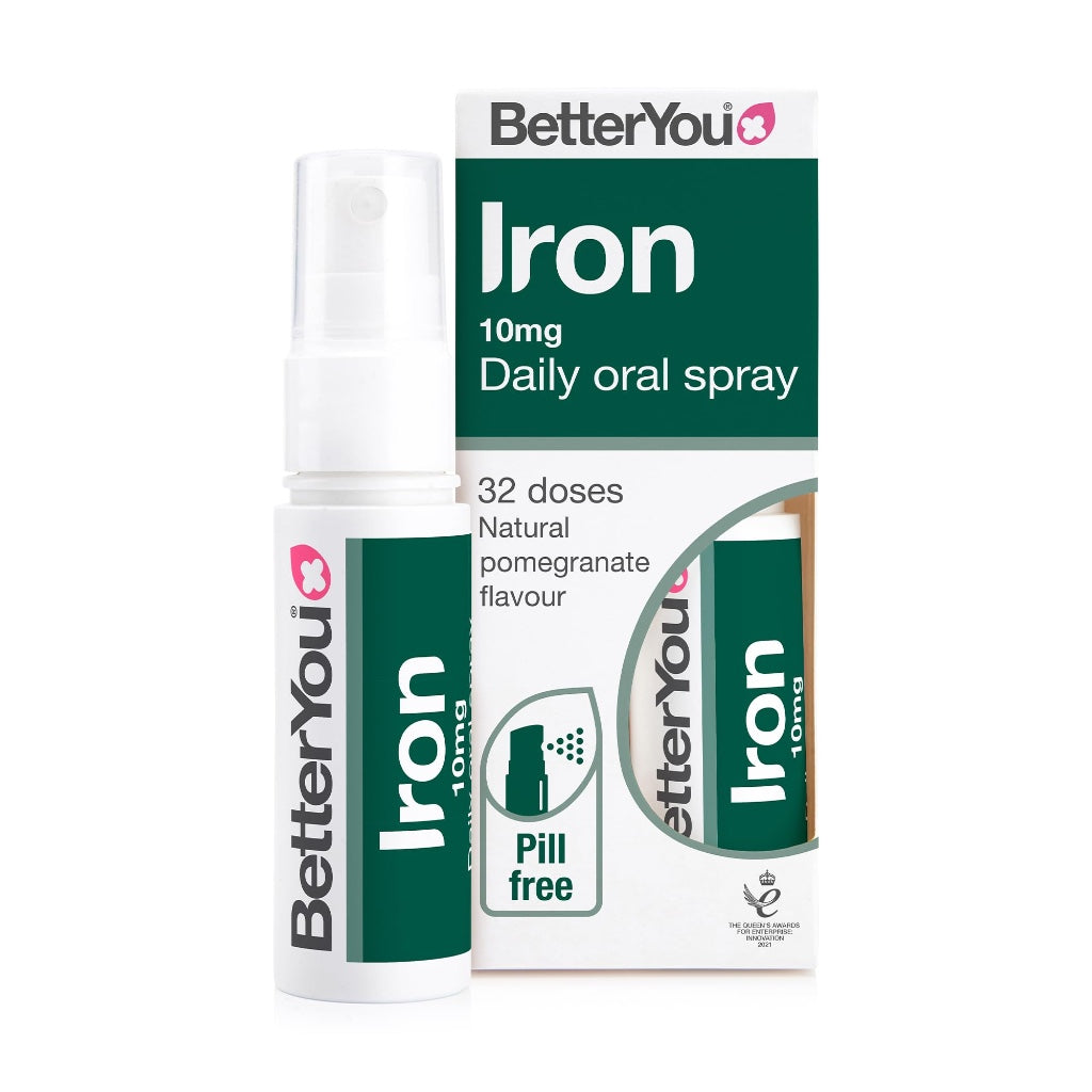 BetterYou Iron Supplement, High Strength Iron 10 Liquid Oral Spray for Men and Women, Fast-Acting to Support Energy & Immune System, Gentle on Stomach, Natural Pomegranate Flavor, 25ml - BBE 12/2027