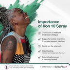 BetterYou Iron Supplement, High Strength Iron 10 Liquid Oral Spray for Men and Women, Fast-Acting to Support Energy & Immune System, Gentle on Stomach, Natural Pomegranate Flavor, 25ml - BBE 12/2027