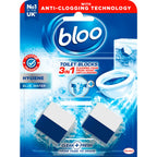 Bloo Hygiene 3in1 Cleaning Foam Toilet Blocks, Pack of 2, Toilet Limescale Remover Cistern Block, Toilet Cleaner Block with Cleaning and Foaming Action, Blue Water, Fresh Scent