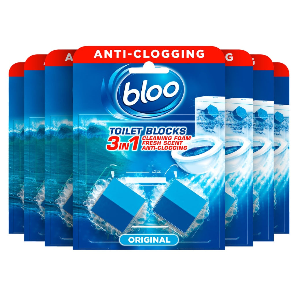 Bloo Hygiene 3in1 Cleaning Foam Toilet Blocks, Pack of 2, Toilet Limescale Remover Cistern Block, Toilet Cleaner Block with Cleaning and Foaming Action, Blue Water, Fresh Scent