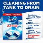 Bloo Hygiene 3in1 Cleaning Foam Toilet Blocks, Pack of 2, Toilet Limescale Remover Cistern Block, Toilet Cleaner Block with Cleaning and Foaming Action, Blue Water, Fresh Scent