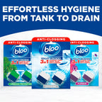 Bloo Hygiene 3in1 Cleaning Foam Toilet Blocks, Pack of 2, Toilet Limescale Remover Cistern Block, Toilet Cleaner Block with Cleaning and Foaming Action, Blue Water, Fresh Scent