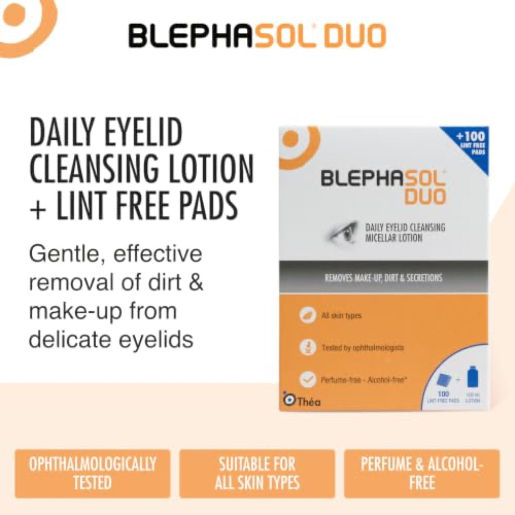 Blephasol Duo 100 ml Micellar Eyelid Cleansing Lotion with 100 Lint-Free Pads | Effective and Gentle Cleansing for Make-Up Removal, Inflamed and Sensitive Eyelids | Soap & Alcohol-Free - Damaged Box - BBE 09/2028