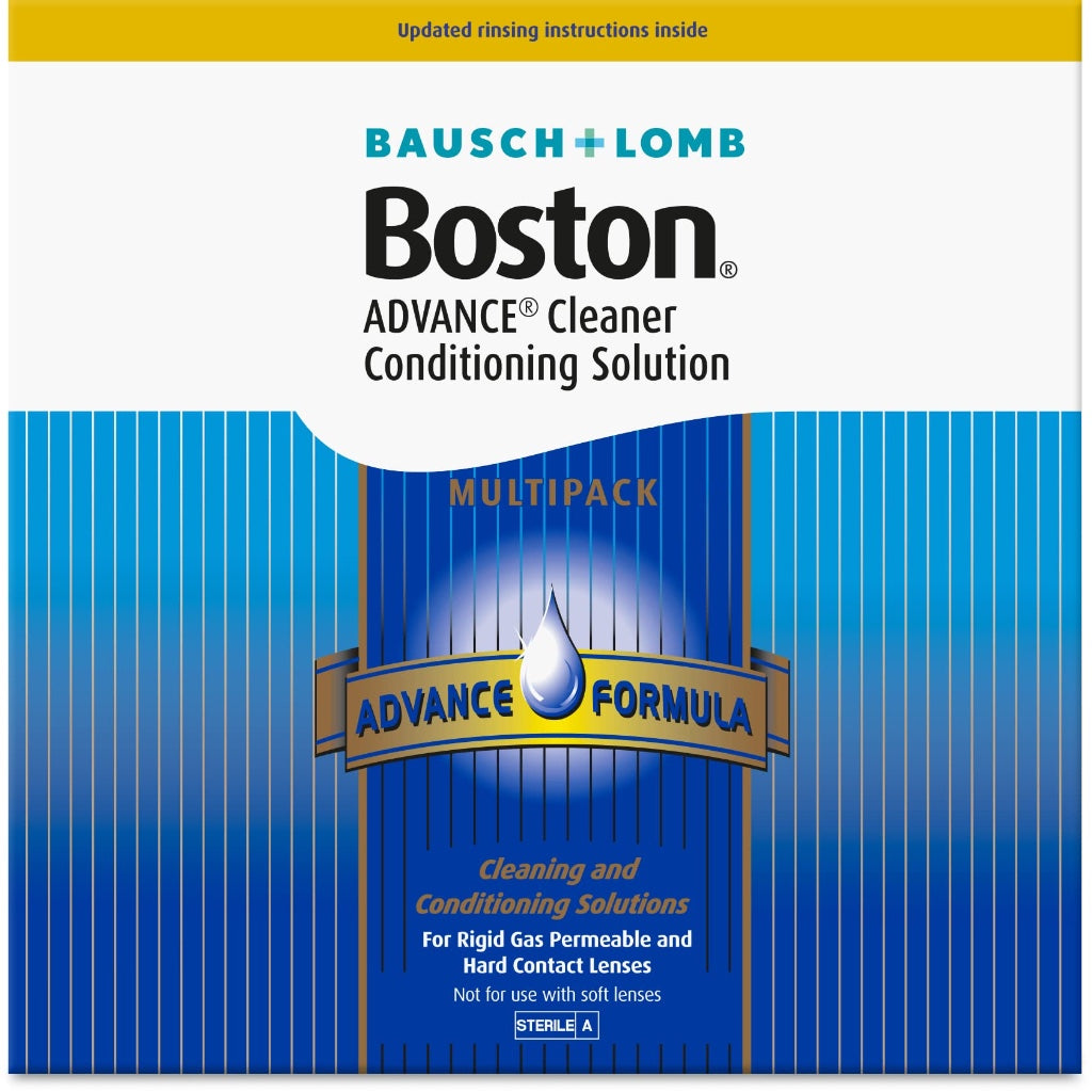 Boston Advance Cleaner Conditioning Solutions Multipack - 3X 30ml Cleaner, 3X 120ml Conditioning Solution, Contact Lens Solution for Rigid Gas Permeable & Hard Contact Lenses, 1x Lens Case Included