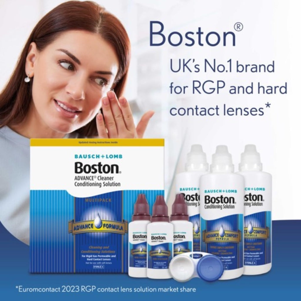 Boston Advance Cleaner Conditioning Solutions Multipack - 3X 30ml Cleaner, 3X 120ml Conditioning Solution, Contact Lens Solution for Rigid Gas Permeable & Hard Contact Lenses, 1x Lens Case Included