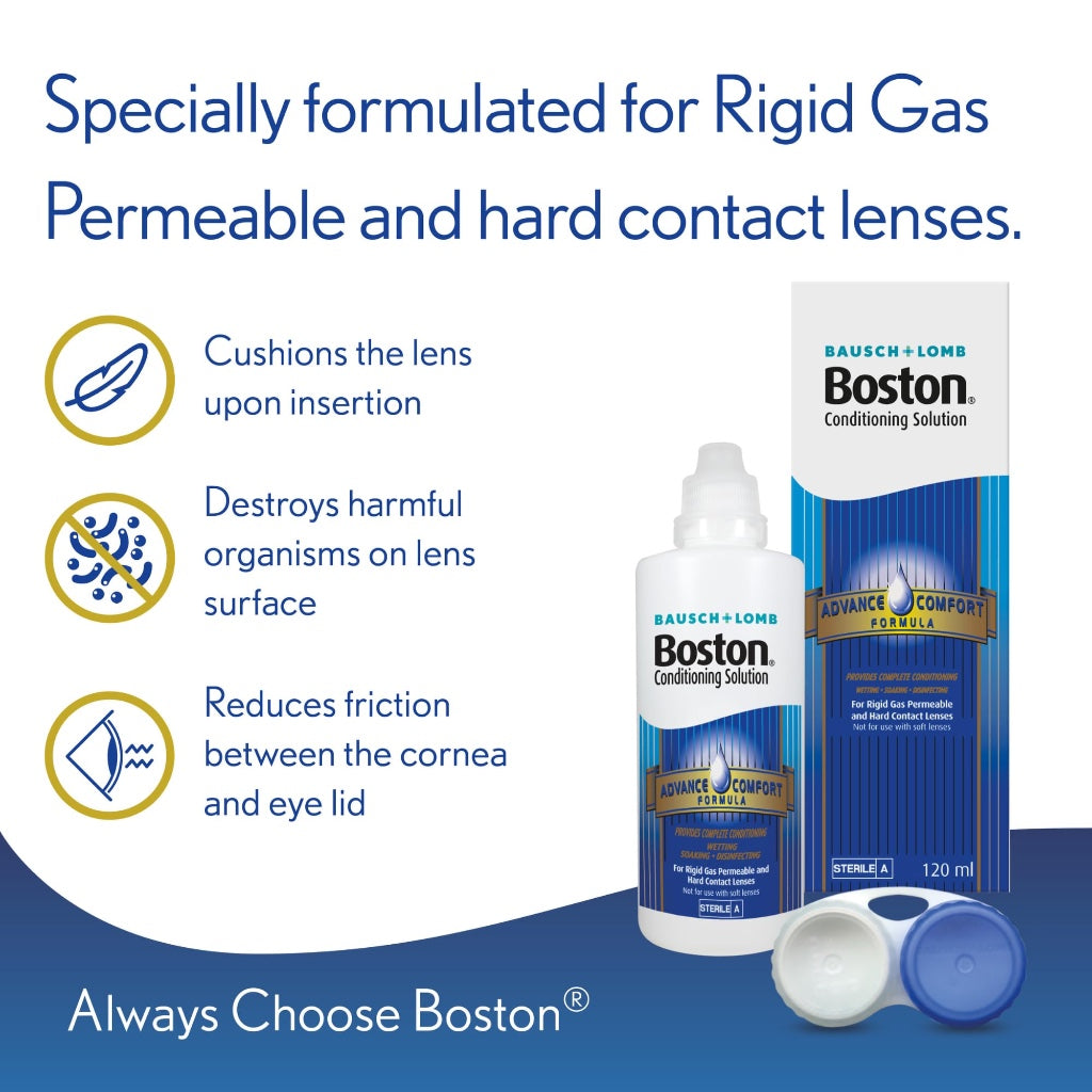 Boston Advance Cleaner Conditioning Solutions Multipack - 3X 30ml Cleaner, 3X 120ml Conditioning Solution, Contact Lens Solution for Rigid Gas Permeable & Hard Contact Lenses, 1x Lens Case Included