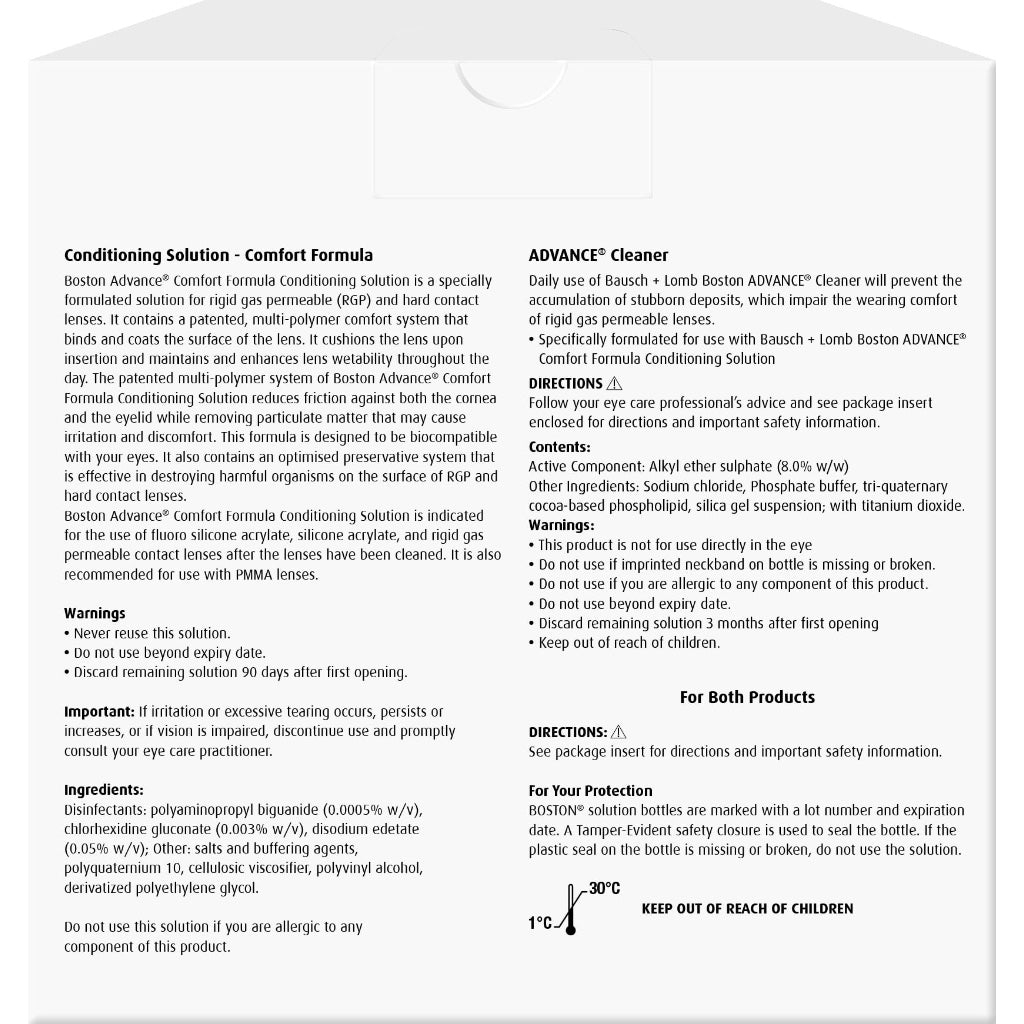 Boston Advance Cleaner Conditioning Solutions Multipack - 3X 30ml Cleaner, 3X 120ml Conditioning Solution, Contact Lens Solution for Rigid Gas Permeable & Hard Contact Lenses, 1x Lens Case Included