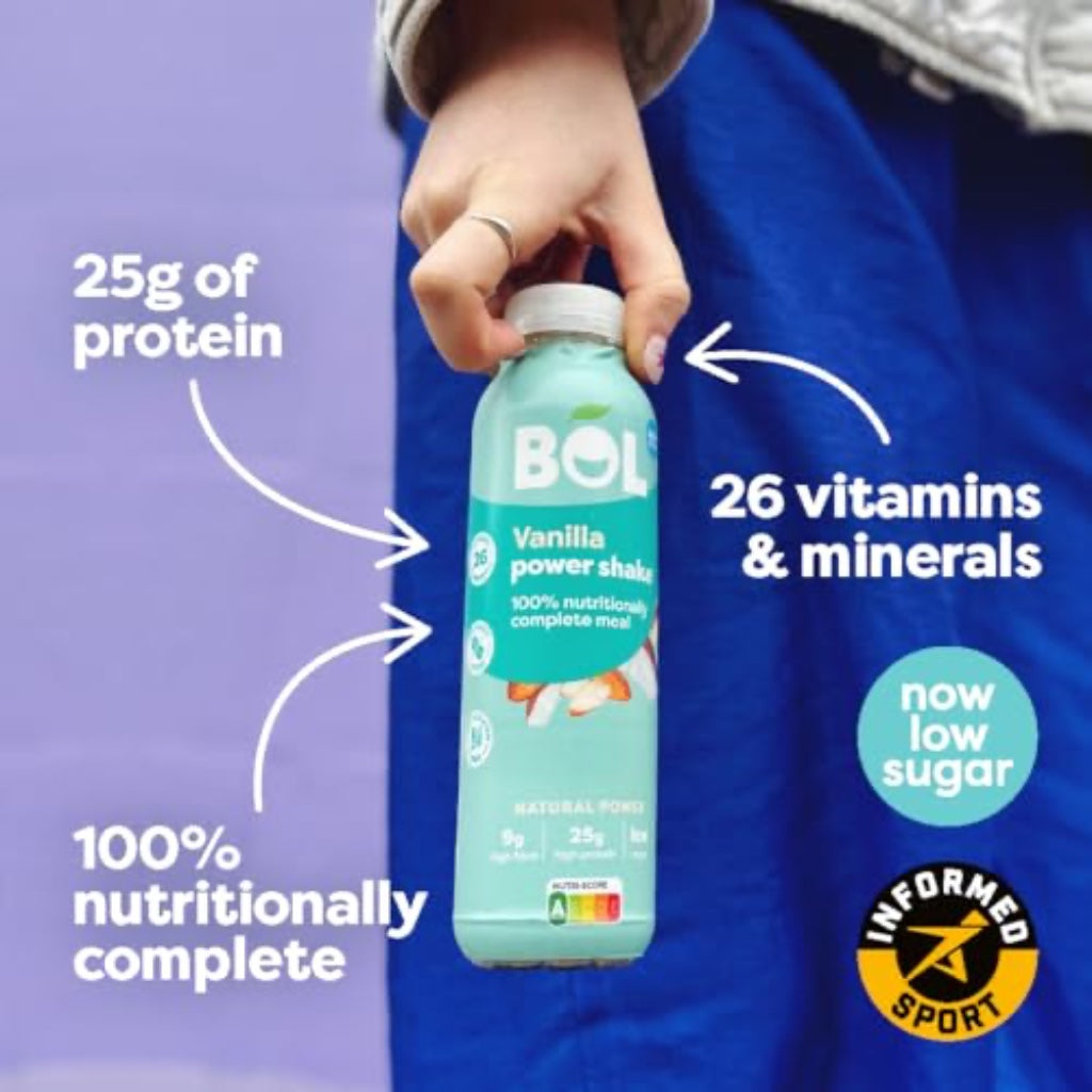 BOL Vanilla Power Shake - Ready-to-Drink Nutritionally Complete Meal (289kcal) - 25g High Protein Shake - Low Sugar, Plant-based, High Fibre (9g) Low Calorie Meal Replacement (410ml x 6 Bottles) - BBE 05/2026