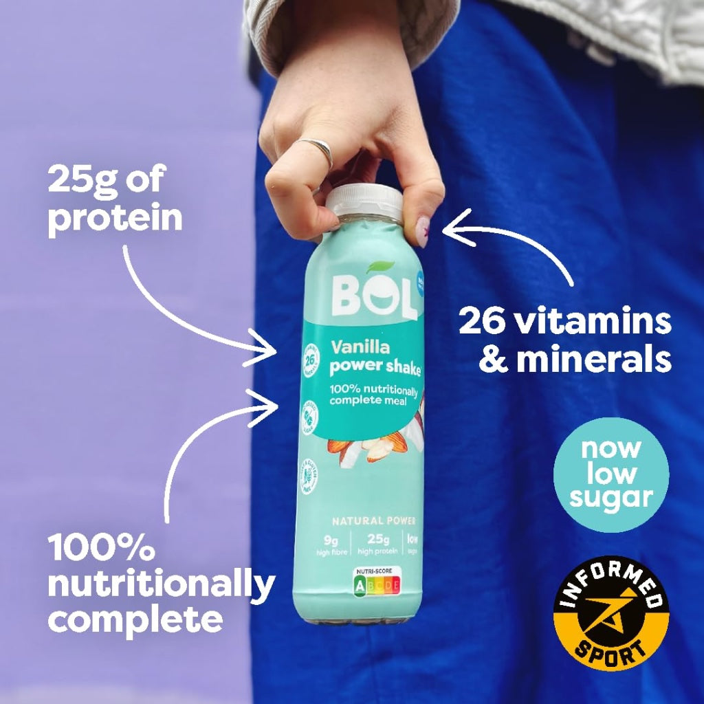 BOL Vanilla Power Shake - Ready-to-Drink Nutritionally Complete Meal (289kcal) - 25g High Protein Shake - Low Sugar, Plant-based, High Fibre (9g) Low Calorie Meal Replacement (410ml x 6 Bottles) - BBE 05/2026