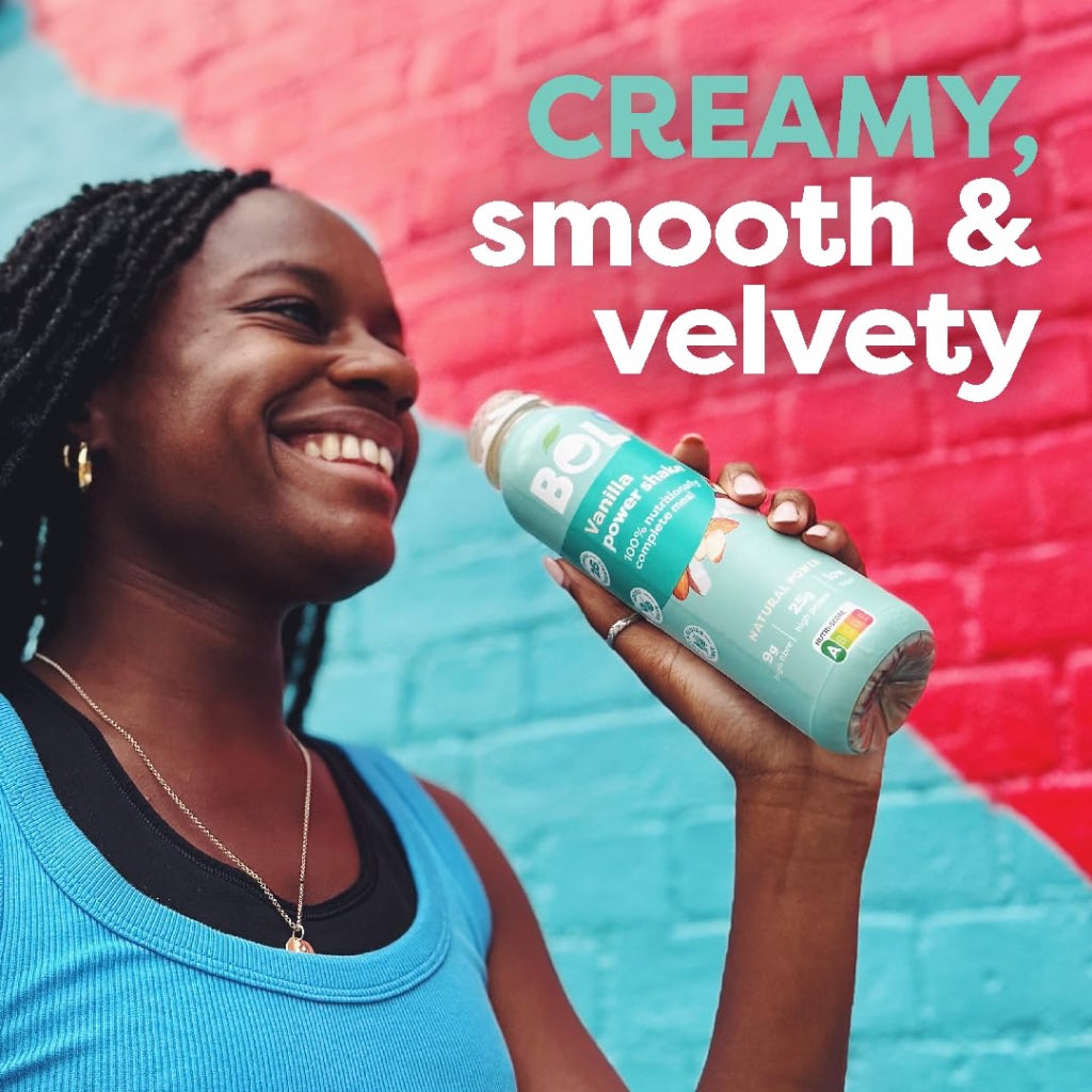 BOL Vanilla Power Shake - Ready-to-Drink Nutritionally Complete Meal (289kcal) - 25g High Protein Shake - Low Sugar, Plant-based, High Fibre (9g) Low Calorie Meal Replacement (410ml x 6 Bottles) - BBE 05/2026