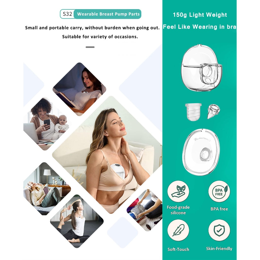 Breast Pump Parts Original Flange Shield 24mm Duckbill Valve Silicone Diaphragm Milk Collector Cup Overall Replacement Accessories Compatible with Lansinoh NCVI Nuliie Etc S32, 2 Packs 8 Pcs - Damaged Box