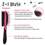 Bugalugs 2 in 1 Dog & Cat Brush - Double Sided, Long & Short Haired Pet Brush, Removes Loose Hair - Grooming Stimulates Skin