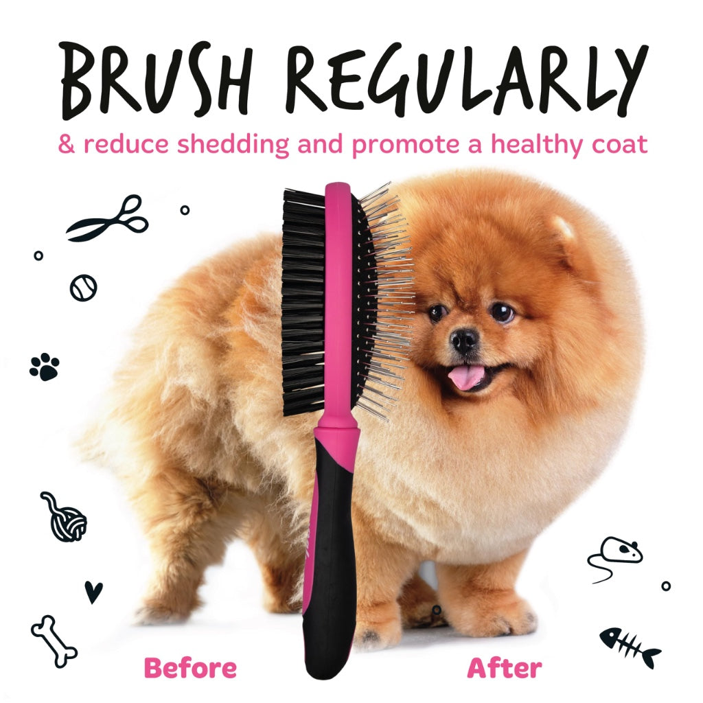 Bugalugs 2 in 1 Dog & Cat Brush - Double Sided, Long & Short Haired Pet Brush, Removes Loose Hair - Grooming Stimulates Skin
