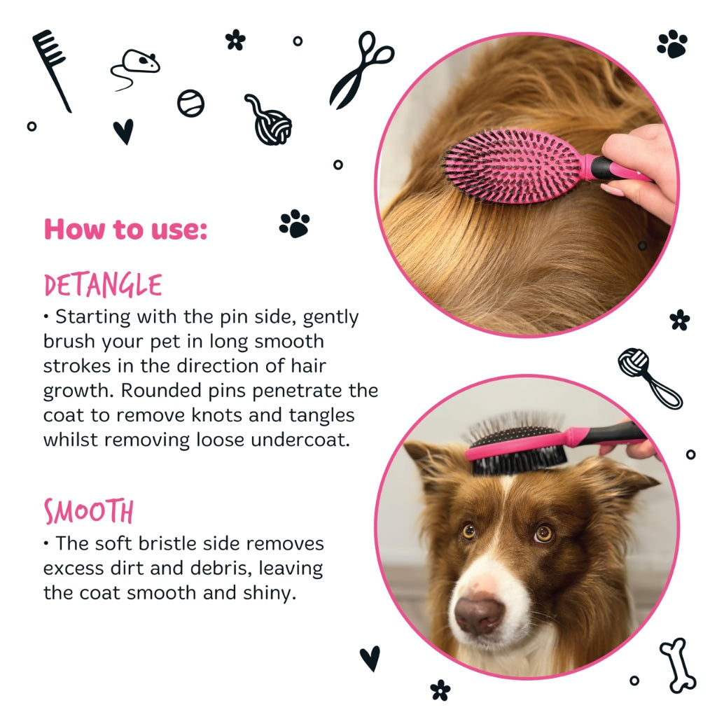 Bugalugs 2 in 1 Dog & Cat Brush - Double Sided, Long & Short Haired Pet Brush, Removes Loose Hair - Grooming Stimulates Skin