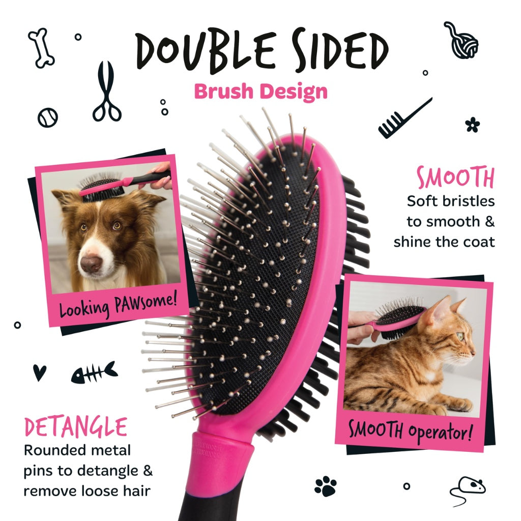 Bugalugs 2 in 1 Dog & Cat Brush - Double Sided, Long & Short Haired Pet Brush, Removes Loose Hair - Grooming Stimulates Skin